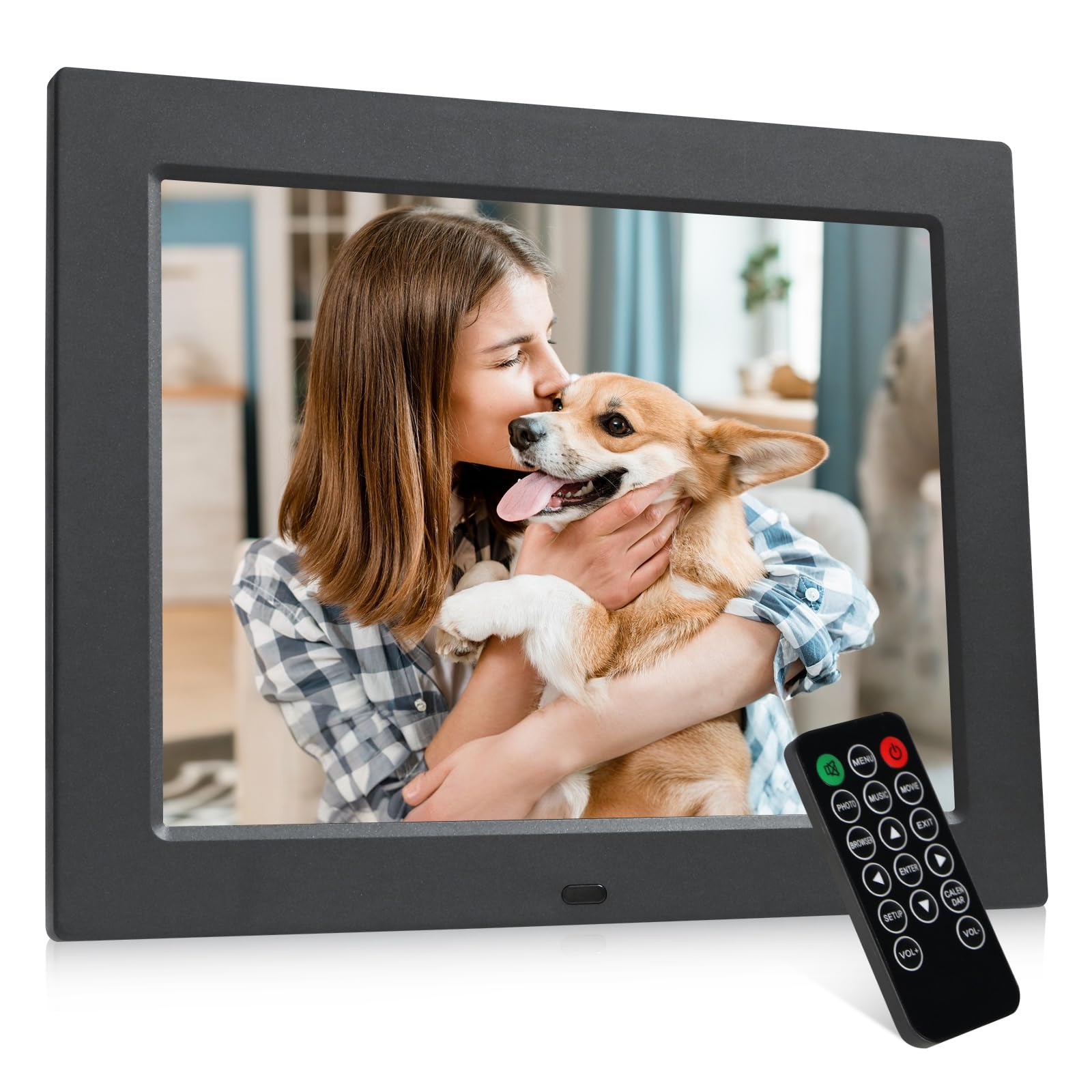 TSITSC Cornice digitale da 8,7 pollici, schermo IPS 1024 x 768, cornice elettronica, calendario/funzione orologio/musica/lettore foto/video con telecomando, supporta scheda USB/SD (nero)