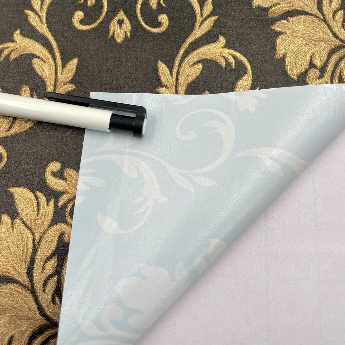 Coffee Damask Cabinet Liner Self-Adhesive Shelf Drawer Paper Black Easy Install Redo Countertops Storage Chests 118x17.7 Inch
