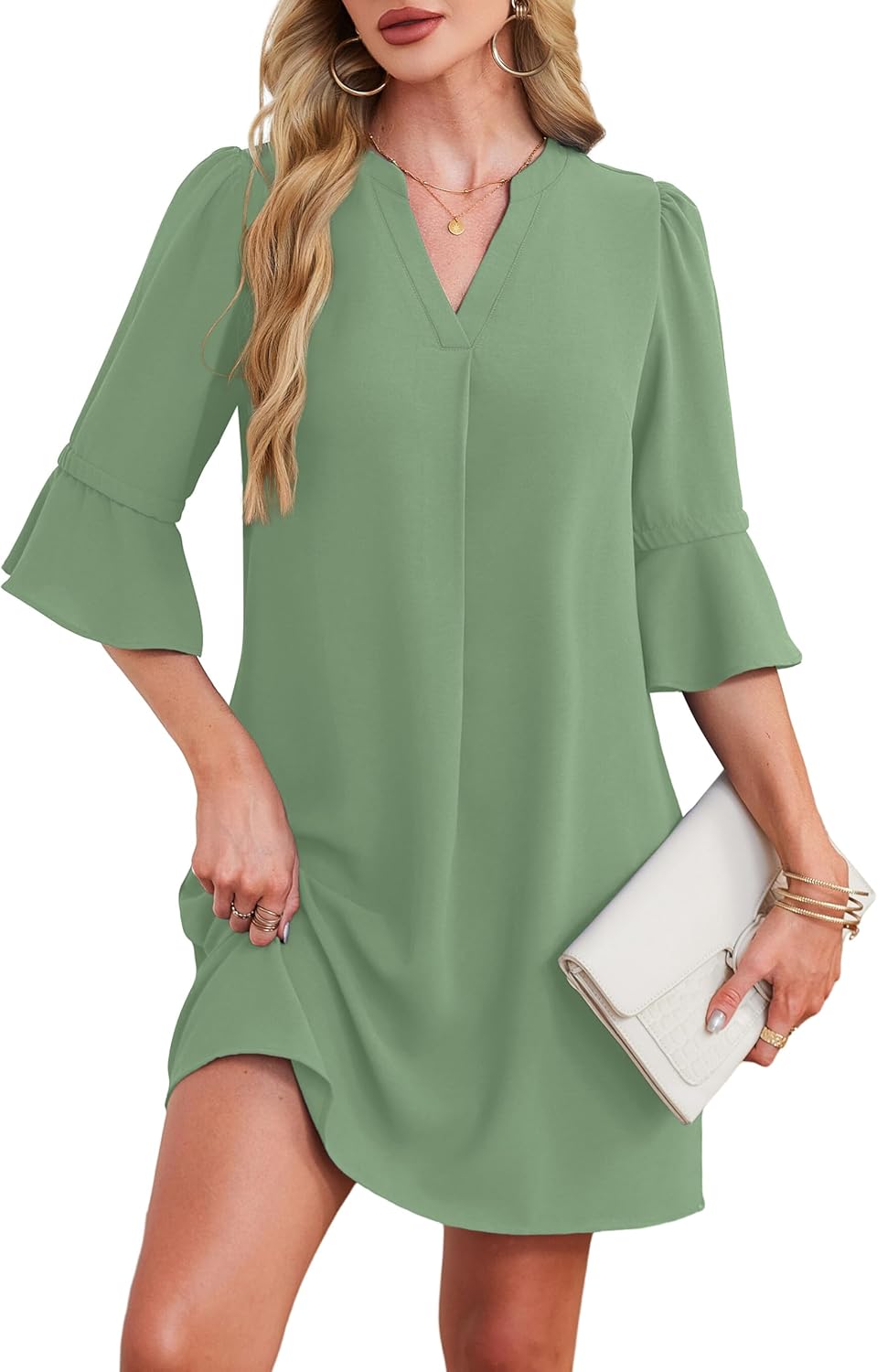 RUMIA Shift Dress for Women V Neck Ruffle Short Sleeve Loose Casual Summer Dress - Image 3