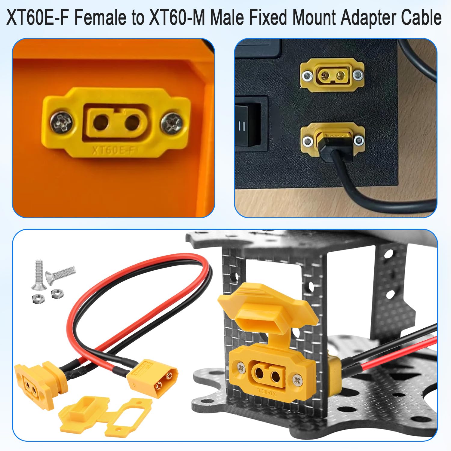 D-Typ XT60-Verlängerungskonverterkabel, Stecker auf Buchse, XT60 XLR -Chassis-Panel-Montagekabel für RC-Lipo-Akku, FPV-Drohne (0,9 m