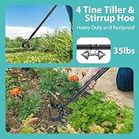 Vista 3 de Ihomepark Azada de jardín, azada de estribo con mango ajustable para excavadora de deshierbe aflojando el suelo, azada de cultivo de jardín