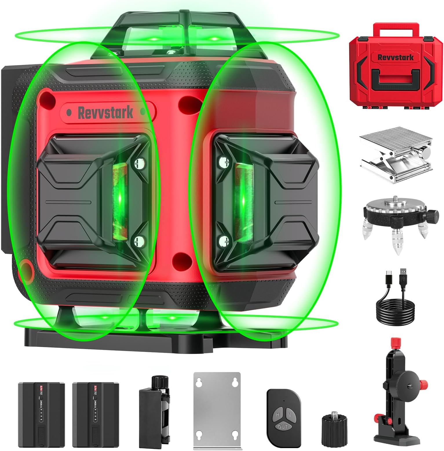 Laser Level Pro Kit, 4X360° Self-leveling Tool for Construction, Tiling Floor & Picture Hanging, 4D Cross Line Level with Fine-tuning Bracket, 16 Lines level Tool with 2 * 2400mAh Battery