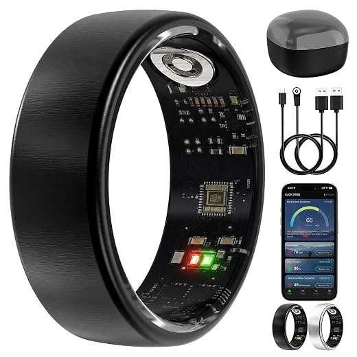 Smart Fitness Ring Wearable Health Metrics Monitor, Black, Size 14