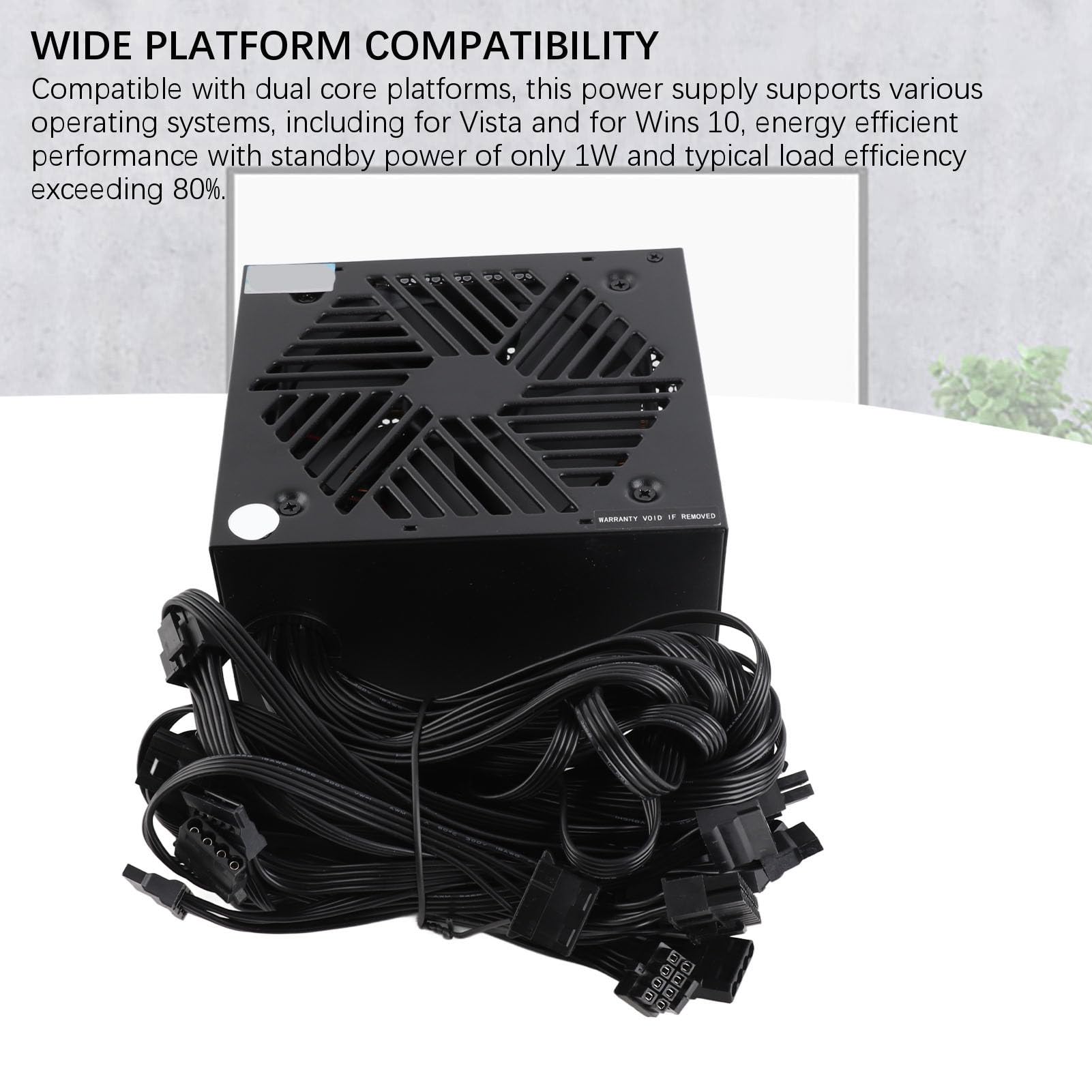 Zunate Zasilacz do Komputera Stacjonarnego 800 W z pojedynczą szyną 12 V, Inteligentna Kontrola Temperatury, Aktywna Płyta Główna o Pełnym Napięciu 12 Cm, Zapewniająca energooszczędność