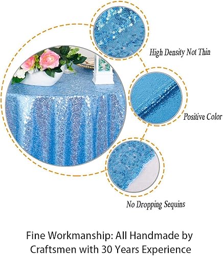 Miniatura 3 de ShinyBeauty Mantel de lentejuelas color azul aguamarina de 36 x 36 pulgadas, mantel de mesa color turquesa para mesa de 36 x 36 pulgadas, para
