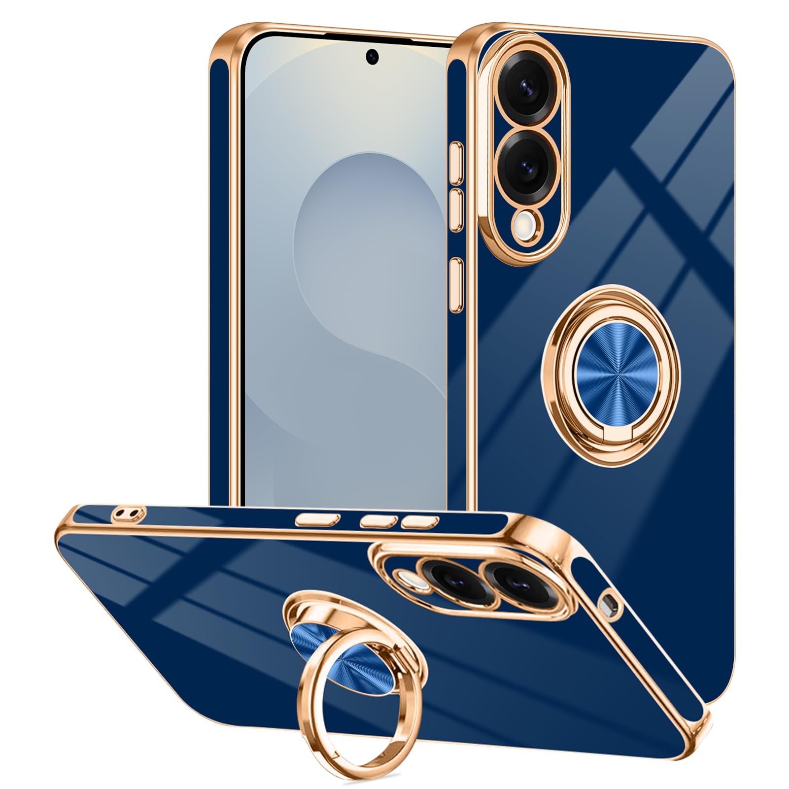 Tnarru Designed for Samsung Galaxy S25 Edge Case with Ring Stand, Support Magnetic Car Mount Rotating Finger Holder Soft TPU Cover Plating Edge Slim