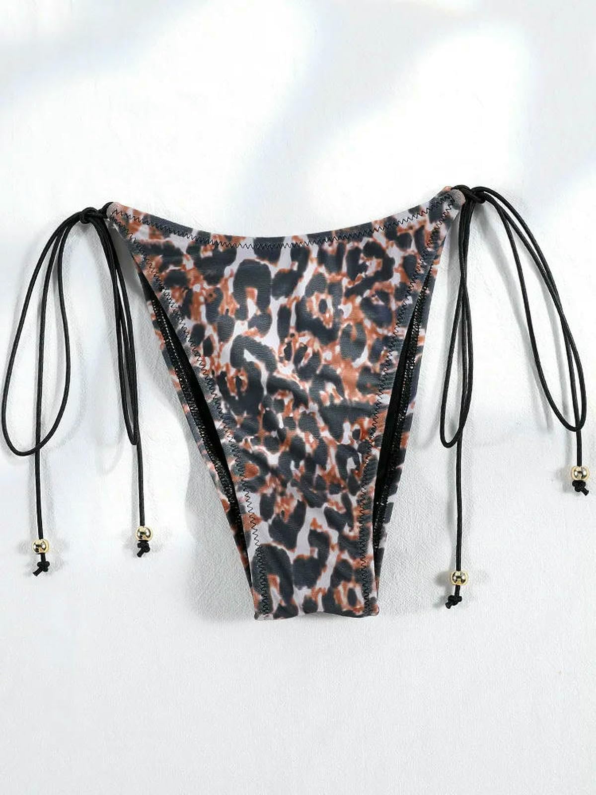 Damskie trójkątne bikini z poliestru i elastanu | Trójkątne bikini typu halter ze złotym krawatem z koralików