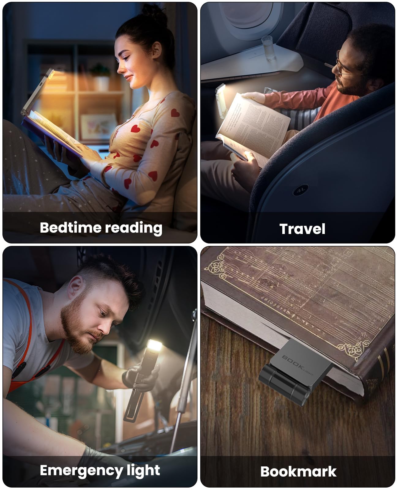 Luz de Lectura, Lampara de Lectura con Pinzas, LED Luz Lectura USB Recargable, 3 Colores y 3 Brillos Continuamente Ajustables, Luz Anti-Azul, Regalo para Niños y Amantes de la Lectura