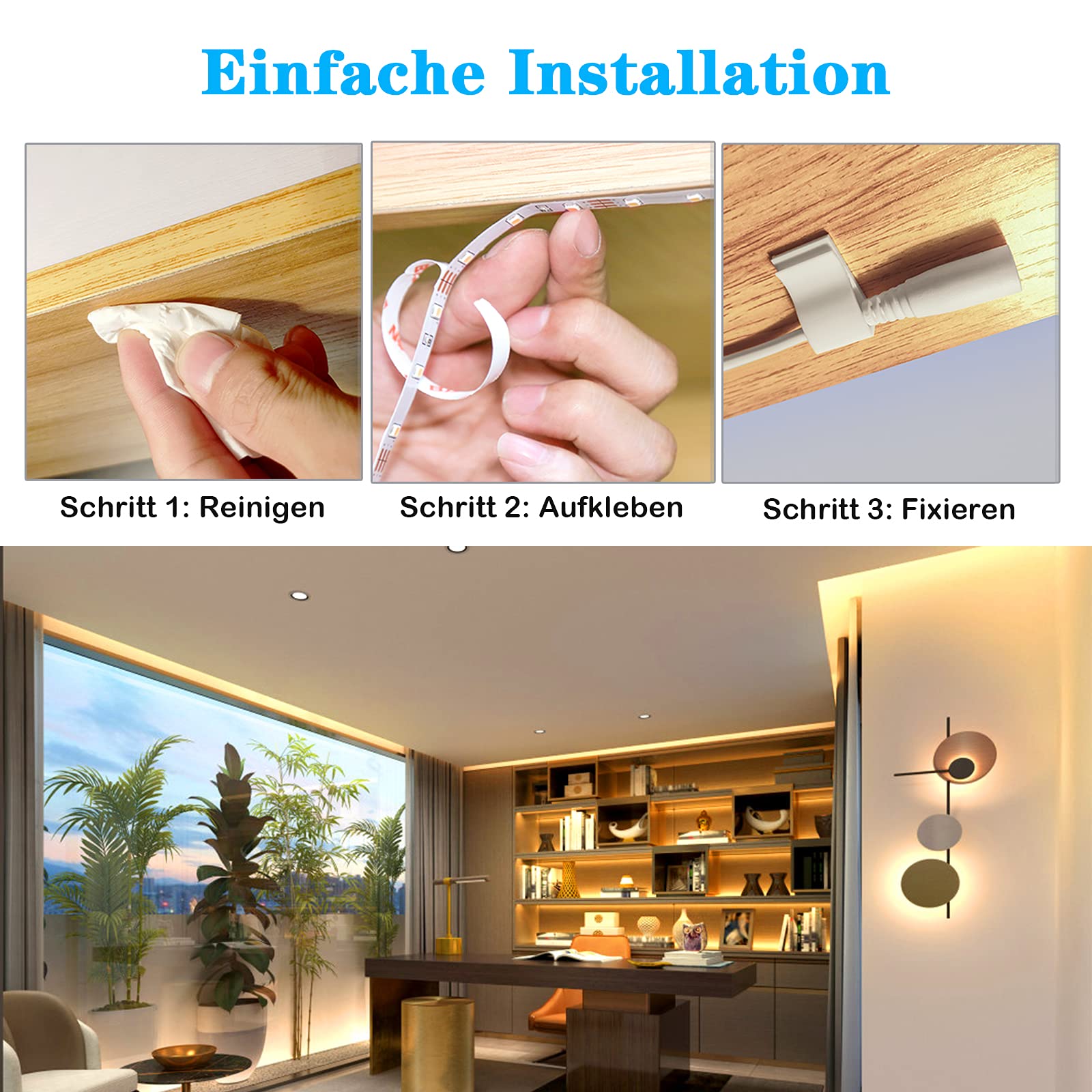 WOBANE Striscia Led 10 Metri Bianco, Strisce Led Luce Calda 3000K con Telecomando Dimmerabile, 2*5m Striscia Led Adesiva con Alimentatore 12V per Camera,Soggiorno,Festa,Cucina Sottopensile, 600 LEDs