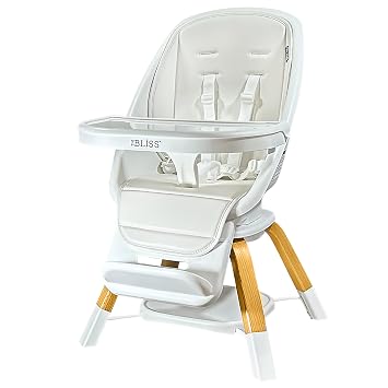 TruBliss Turn-A-Tot High Chair for Babies and Toddlers, 2 in 1 Wooden Portable Baby Feeder or Adjustable Child's Seat with 360 Degree Swivel, Removable Tray, and Pad (Cream)