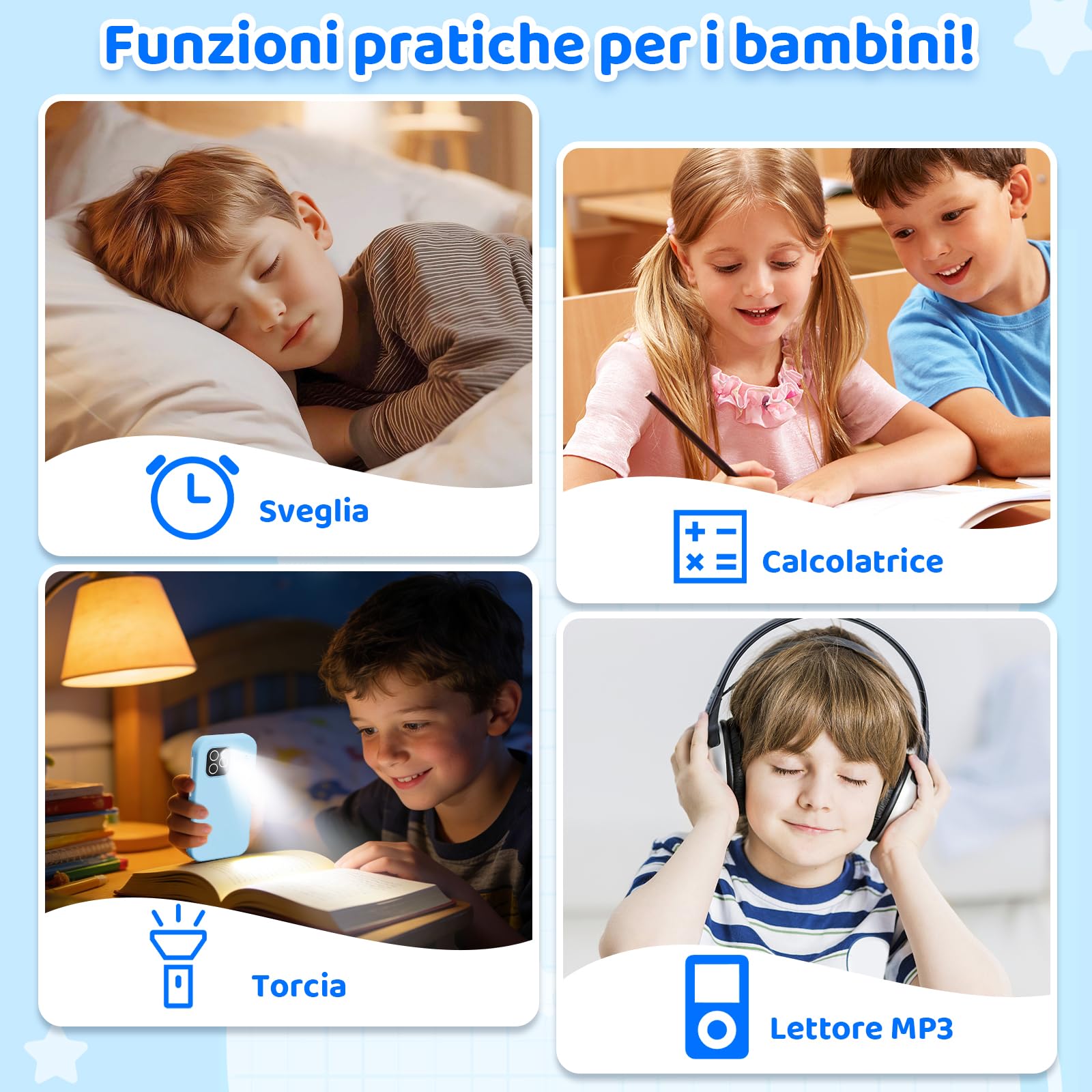 CHAKEYAKE Telefono per Bambini, Smartphone Bambini 4G Sbloccato con Chiamate, Touch Screen, Doppia Fotocamera, Giochi Educativi, Lettore Musicale, Regalo per Ragazzi e Ragazze 3-9 Anni, Blu