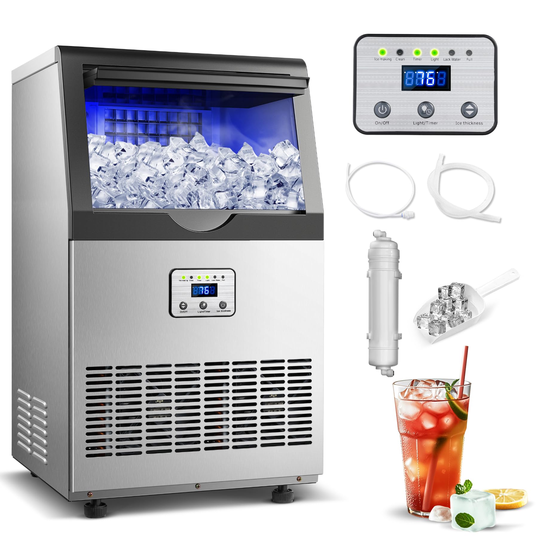 Amzgachfktch Commercial Ice Maker, 110lbs/24H Ice Maker Machine