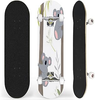 Complete Skateboard with Set Beautiful Blue Butterflies Beginner Skateboard 7-Layer Maple Wood Double Kick Concave Skateboards for Kids, Adults, Teens 31" x 8"