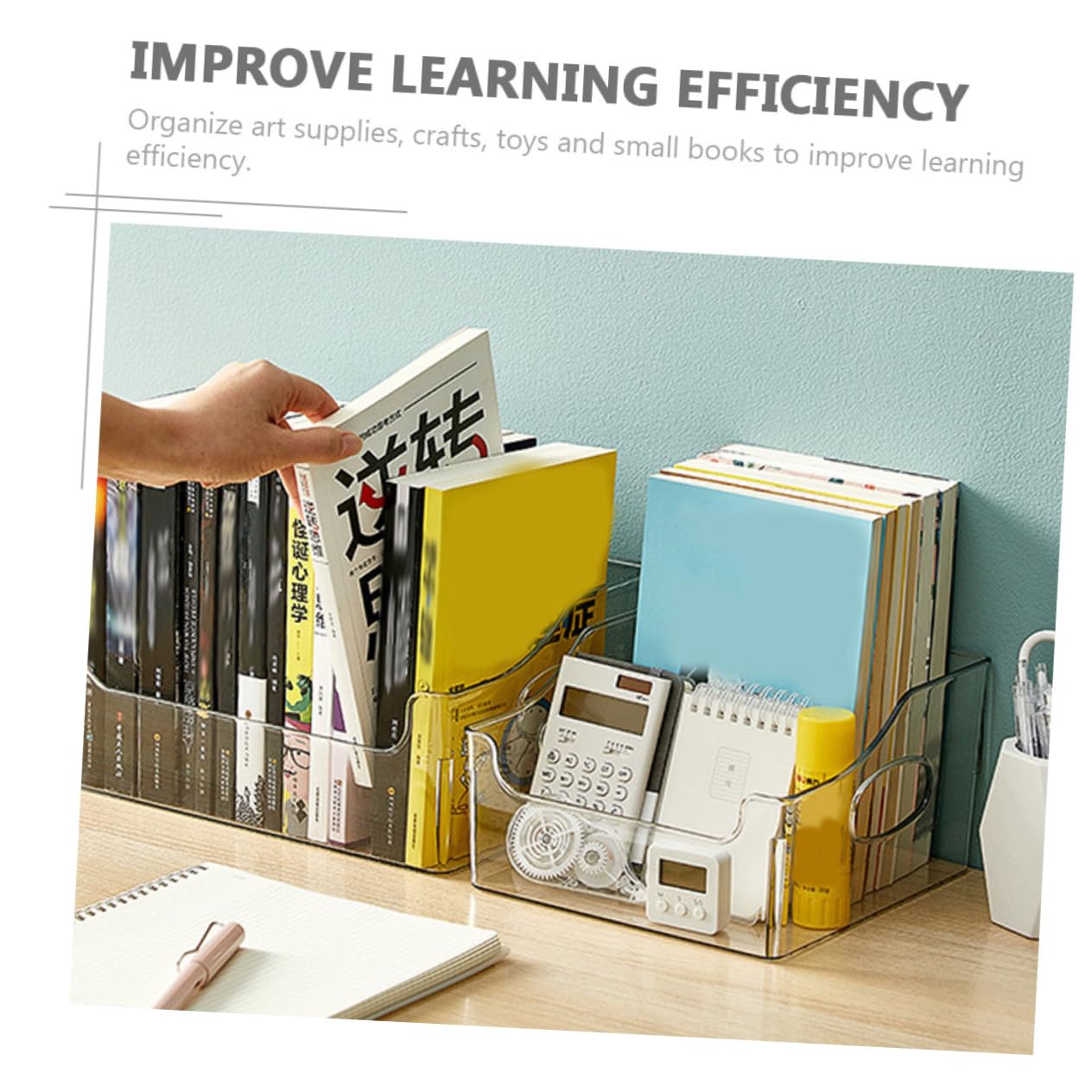 Transparente Bücherbox mit Griff aus Kunststoff zur Aufbewahrung von Schulbüchern und Dokumenten Stapelbar für Kompakten Stauraum im Klassenzimmer