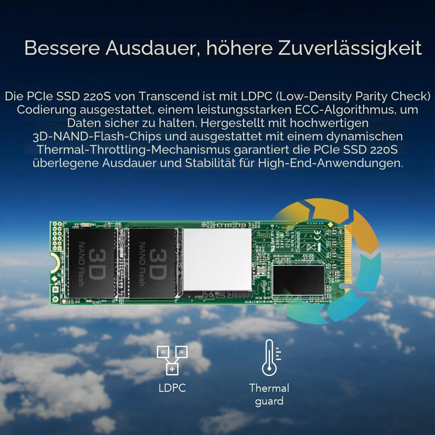 Transcend MTE220S 2TB M.2 2280 NVMe PCIe Gen3x4, 3D TLC, with Dram, Bis zu 3,500/2,900 mb/s, Interne SSD für Laptop und Desktop-PC
