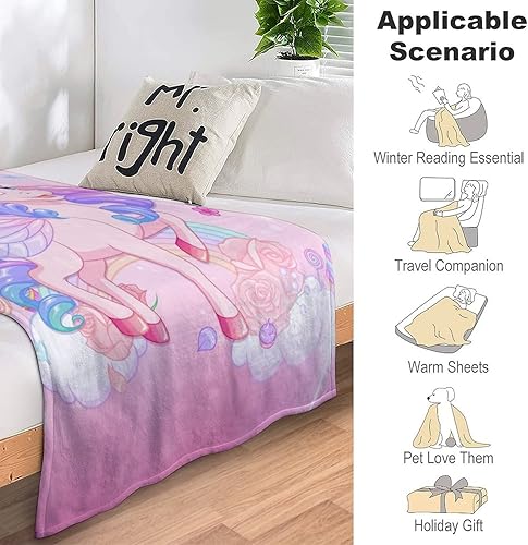 Miniatura 6 de Manta de unicornio para regalar  Manta de 40 x 50 pulgadas para niñas y niños  Manta de felpa suave y mullida rosa claro para sofá