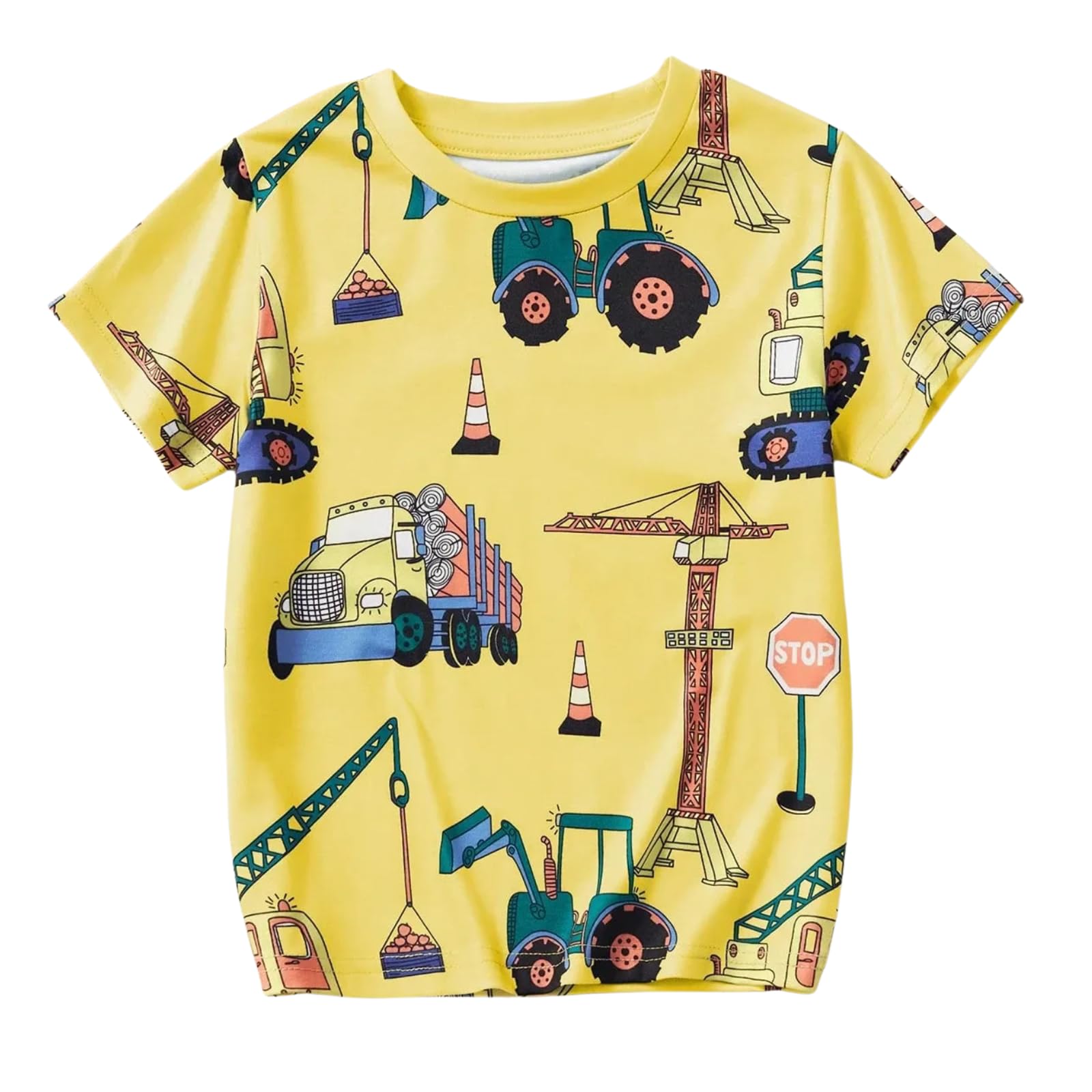 Jungen Regular Fit Polyester Baufahrzeug Print T-Shirt mit Rundhalsausschnitt Kurzarm und Standardlänge Casual Summer Wear