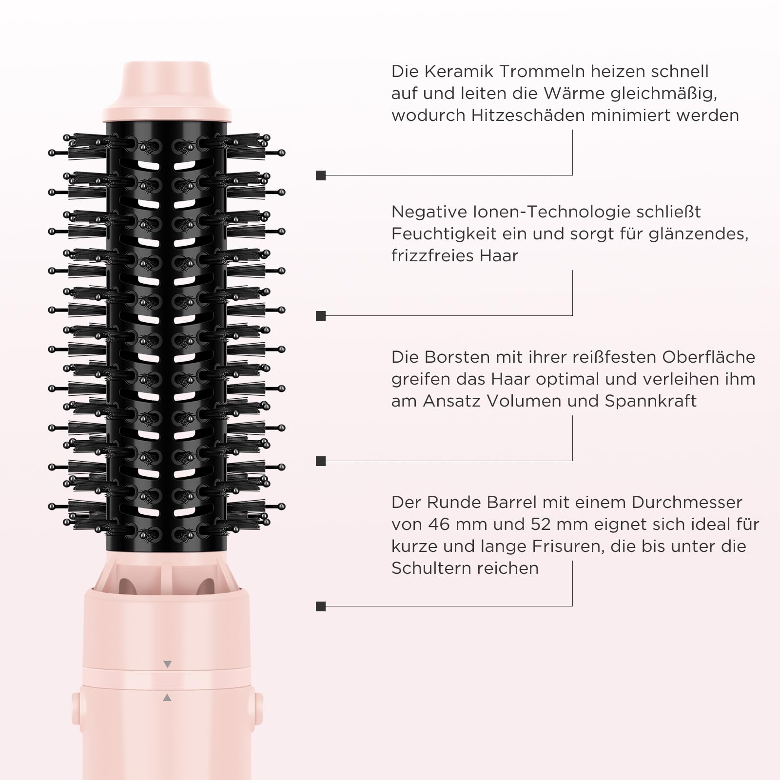 PARWIN PRO BEAUTY 4 in 1 Warmluftbürste, Hairstyler, Föhnbürste | Stylen in One Step, Schnelles Volumen, Locken, Glätten, 3 Temperaturen, Keramik, Ionen Pflege, 1100 Watt, Rosa