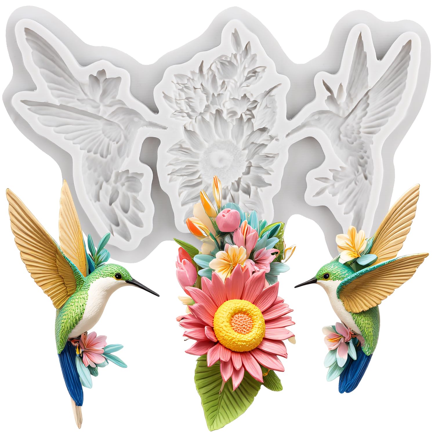 Sijiangmold Hummingbird Silicone Moulds Daisy Flower Fondant Mould for Cake Decoration Chocolate Cupcake Topper Candy Polymer Clay Gum Paste