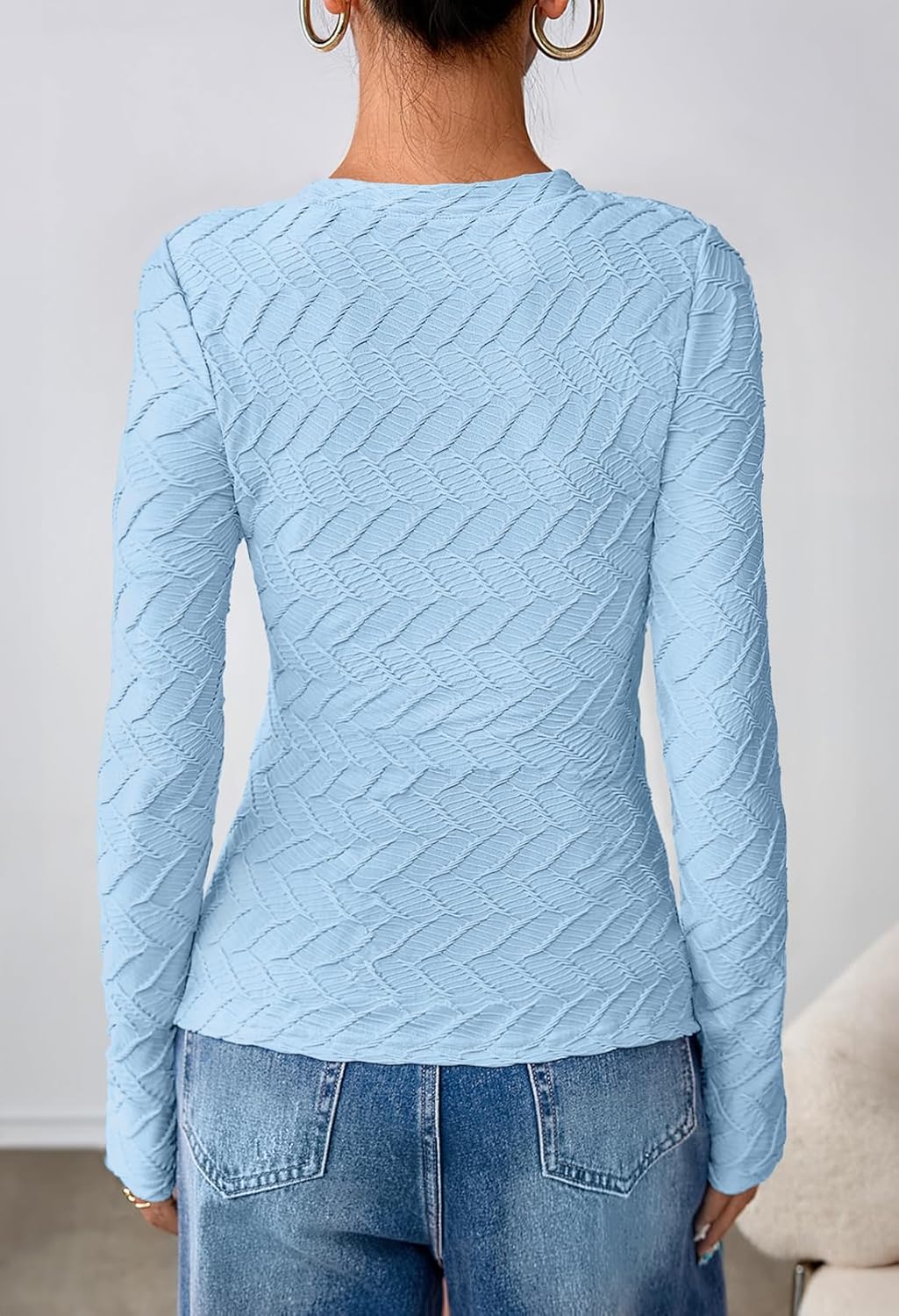 MEROKEETY Women's Fall Long Sleeve Shirts Blouses 2025 Casual Crewneck Textured Fitted Trendy Tops - Image 3