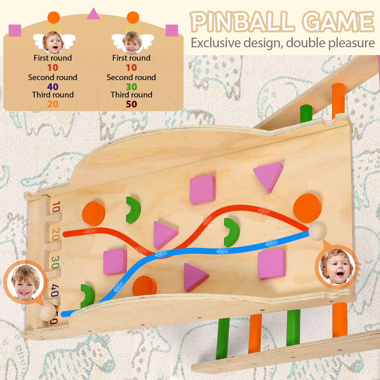 GarveeLife 9-in-1 Montessori Kletterdreieck Set Mit Rutsche, Schaukelbogen | Leiter, Pinball-Spiel Und Wippe, Holz Klettergerüst Für Babys & Kleinkinder, Indoor Spielgerät, Faltbar & Sicher Holzset