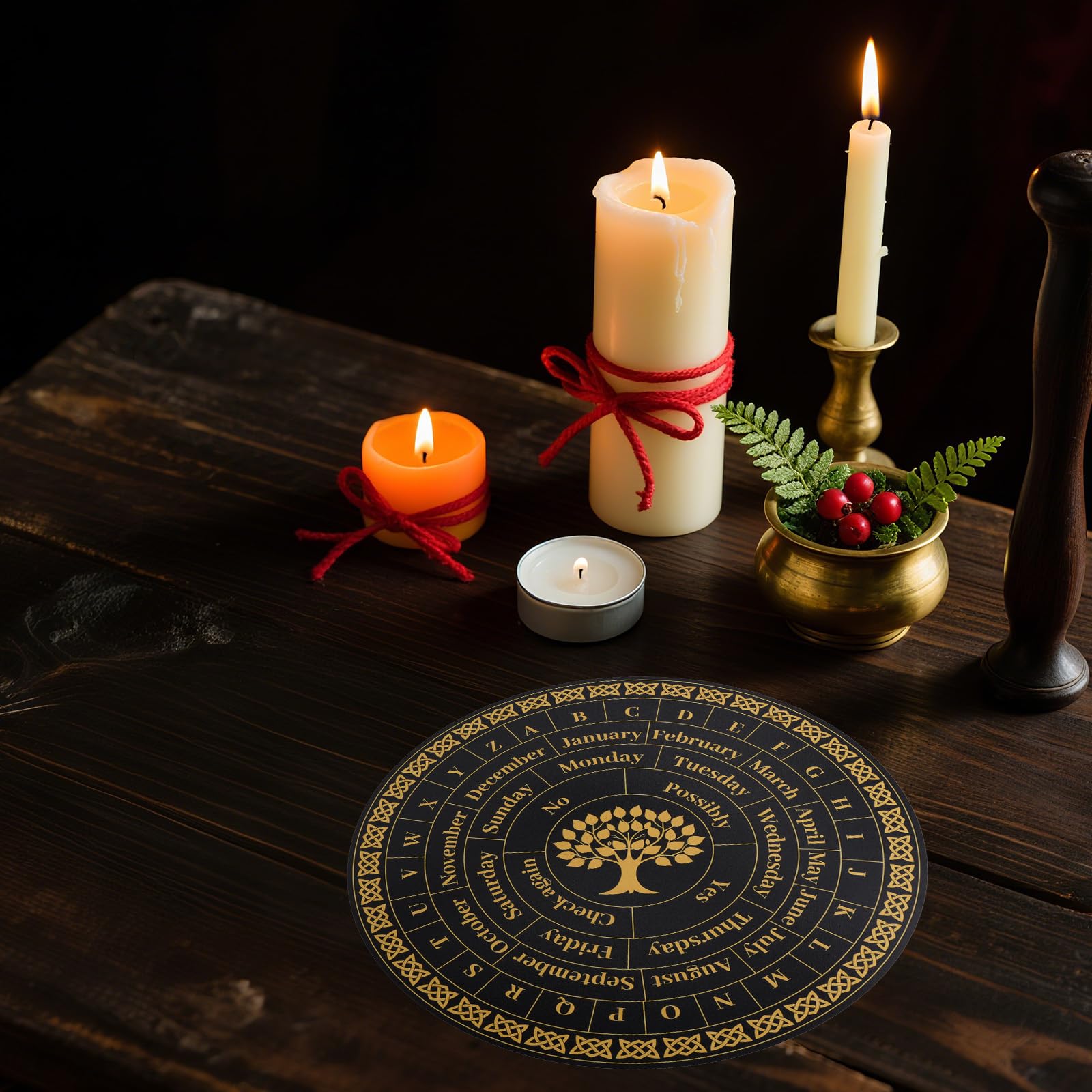 Tavola Divinatoria per Pendolo, 28cm Legno Albero della Vita Pendolo Tavola con Lettere Strumenti di Divinazione Forniture di Stregoneria per Principianti Professionisti