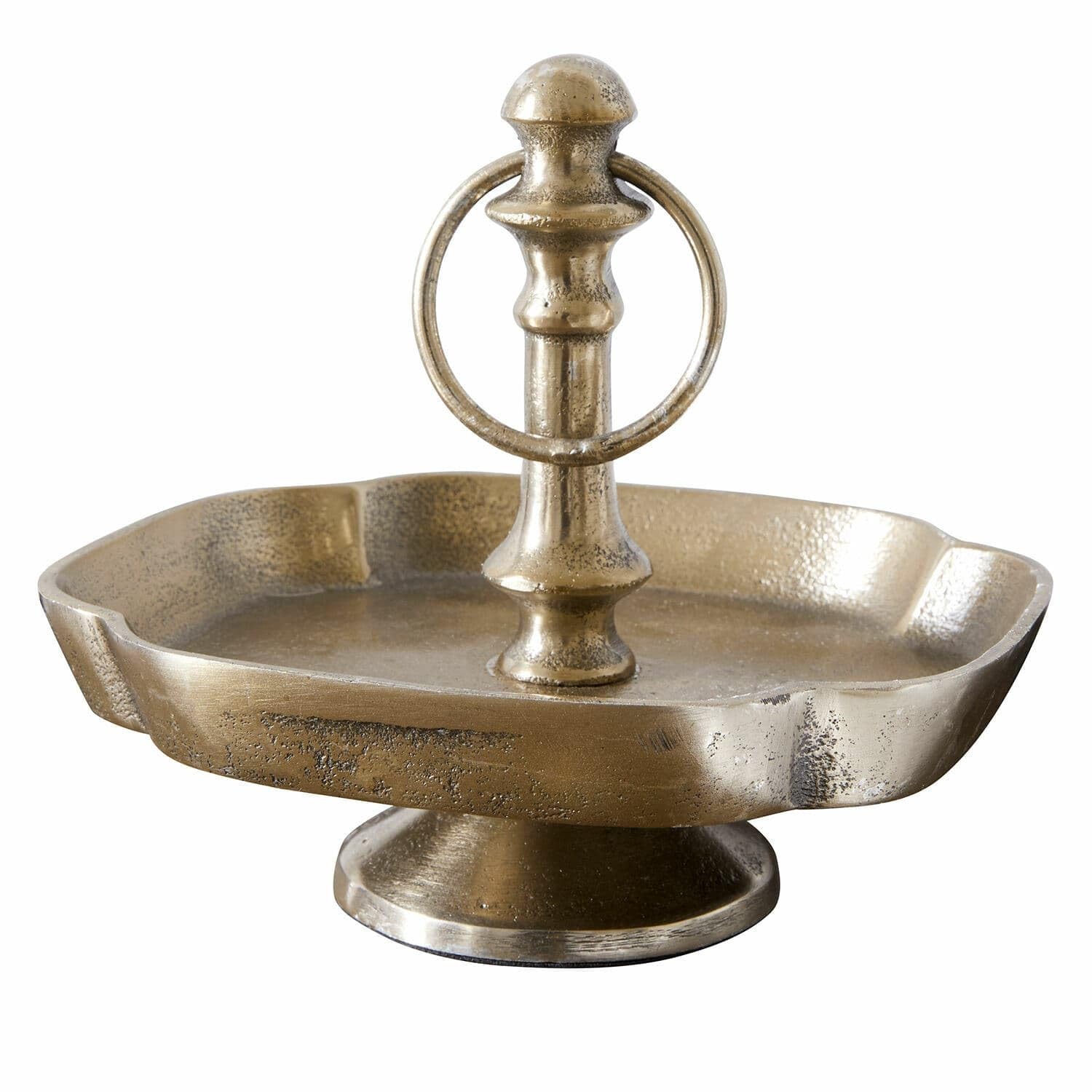 Loberon Etagere Frinesto, Handgefertigt, Schimmernde Patina, Edles Design, Vielseitige Präsentationsfläche, Stilvolles Accessoire, Dekoration, Aluminiumguss, antikchampagner