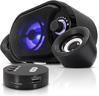 Caixa de Som Bluetooth Subwoofer Estéreo 11W Rms Real Led Iluminação Azul Controlador Multimídia Mp3 P2 Usb para Pc Computador Notebook Mac Celular Tv Smart