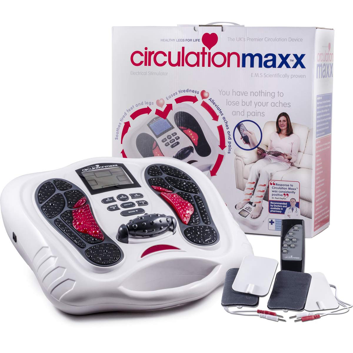 EMS Durchblutungsstimulator Fußmassagegerät, Elektrische Muskelstimulation gegen müde Beine, fördert Blutzirkulation, 99 Intensitätsstufen, Massagegerät