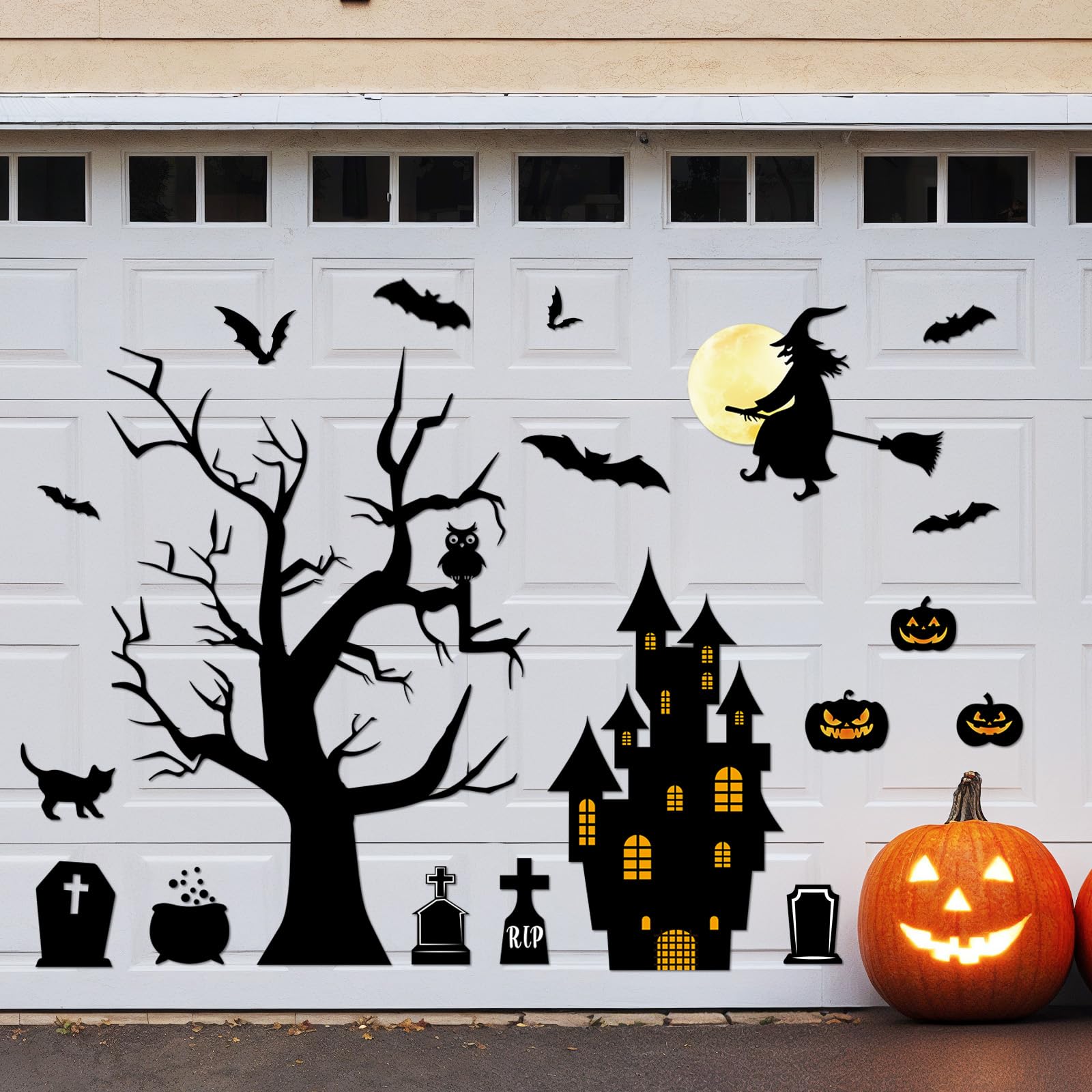 Whaline 20-Pack Halloween Garage Door Magnet Decals - Black Bat & Cat Designs, Trick Or Treat Decor