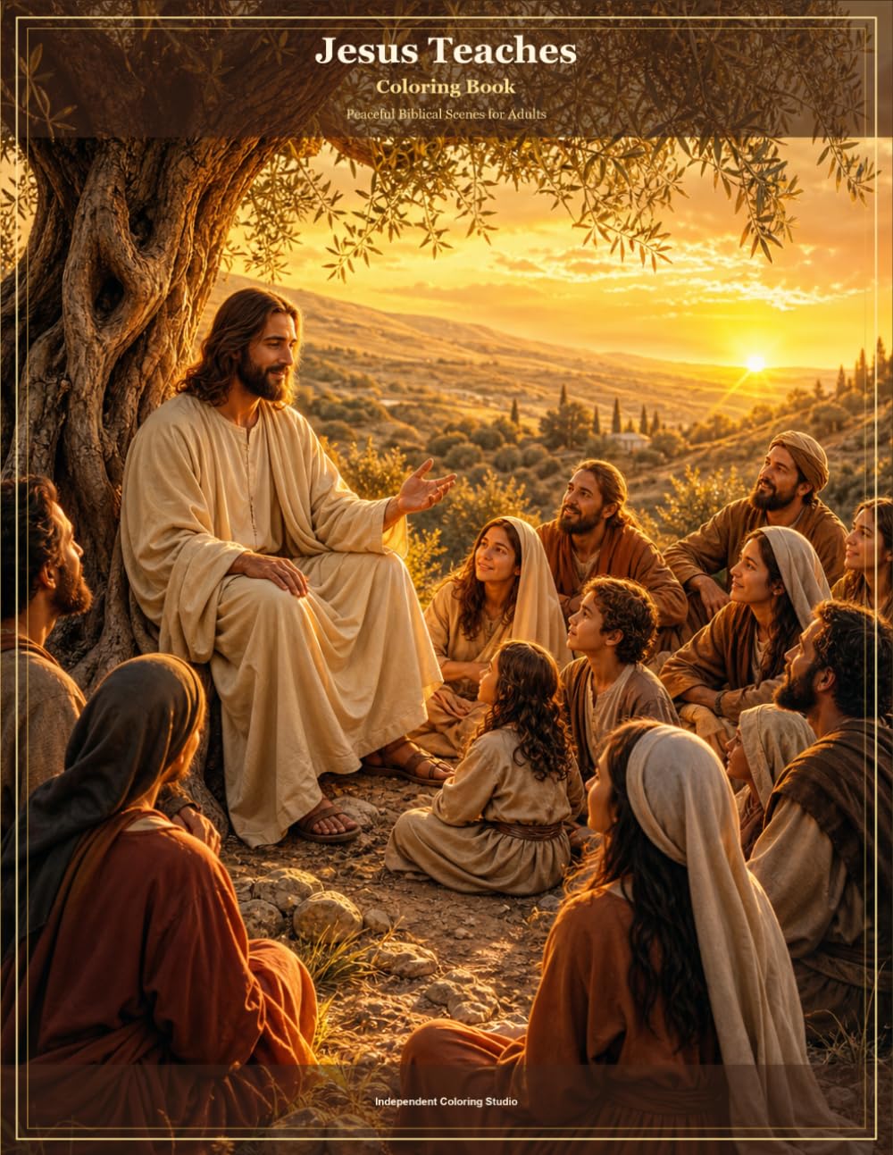 Jesus Teaches Coloring Book: Peaceful Biblical Scenes for Adults