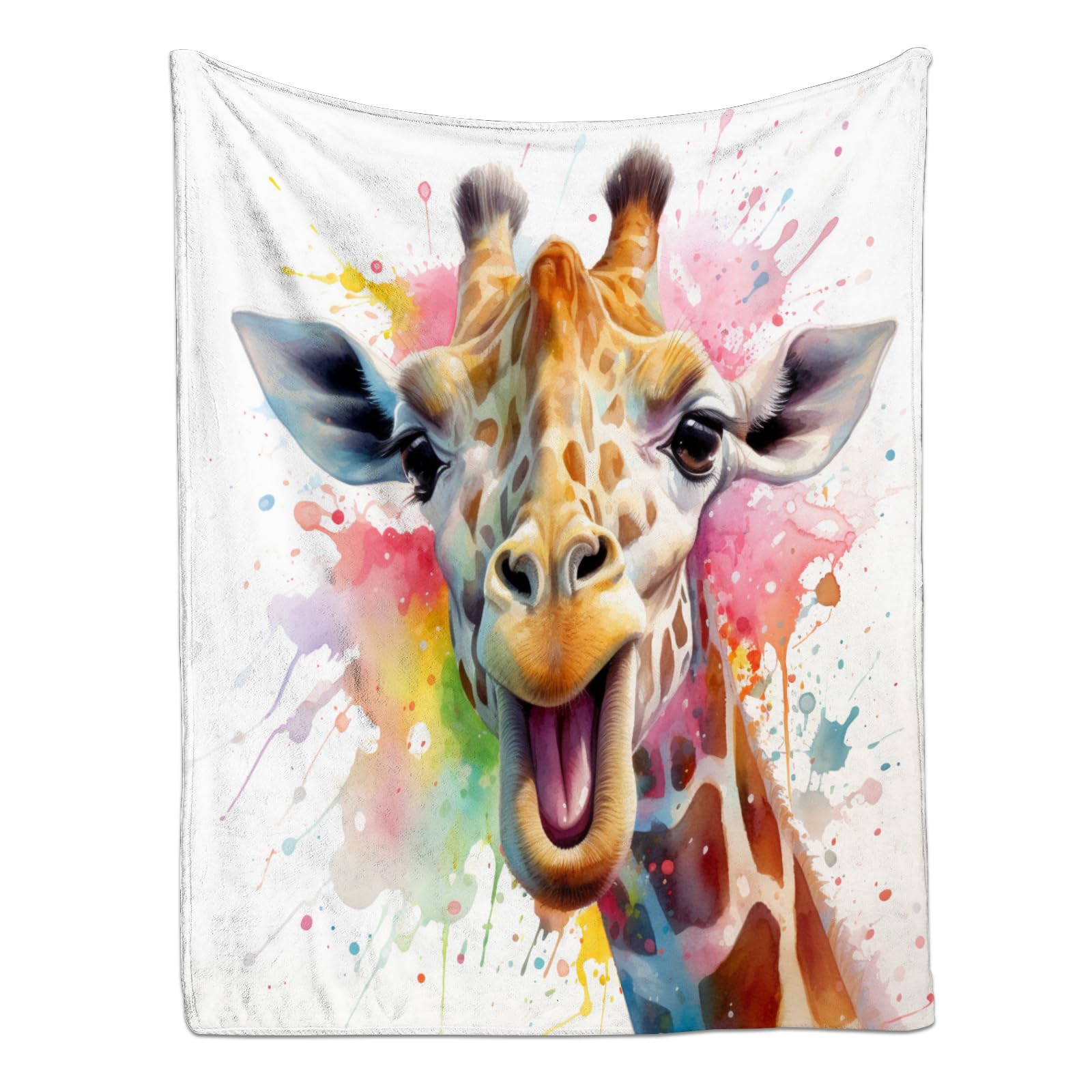 Throw Blanket 50"x60" Flannel Plush Blanket for Bed Couch Sofa Chair Aesthetic Cute Soft Warm for Girls Women Animals Nature-Giraffe Watercolor