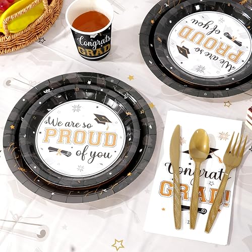 Miniatura 3 de Suministros para fiesta de graduación, juego de platos y servilletas de graduación para 50 unidades, vajilla desechable, platos de papel,