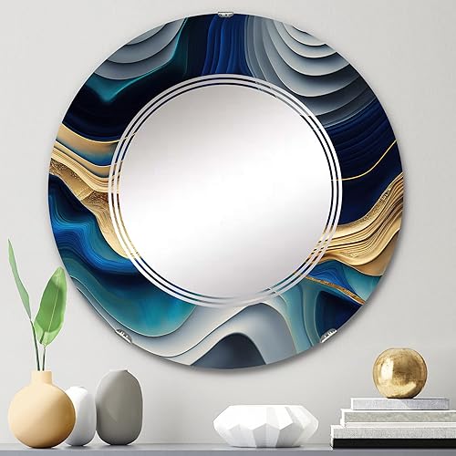 Miniatura 2 de DesignQ Vibrant Blue and Gold Agate I- Vanity Mirror, Bathroom Mirrors, Wall Mirrors for Living Room, Bedroom - Oval Mirror - Large 20'x30', 24'x36'
