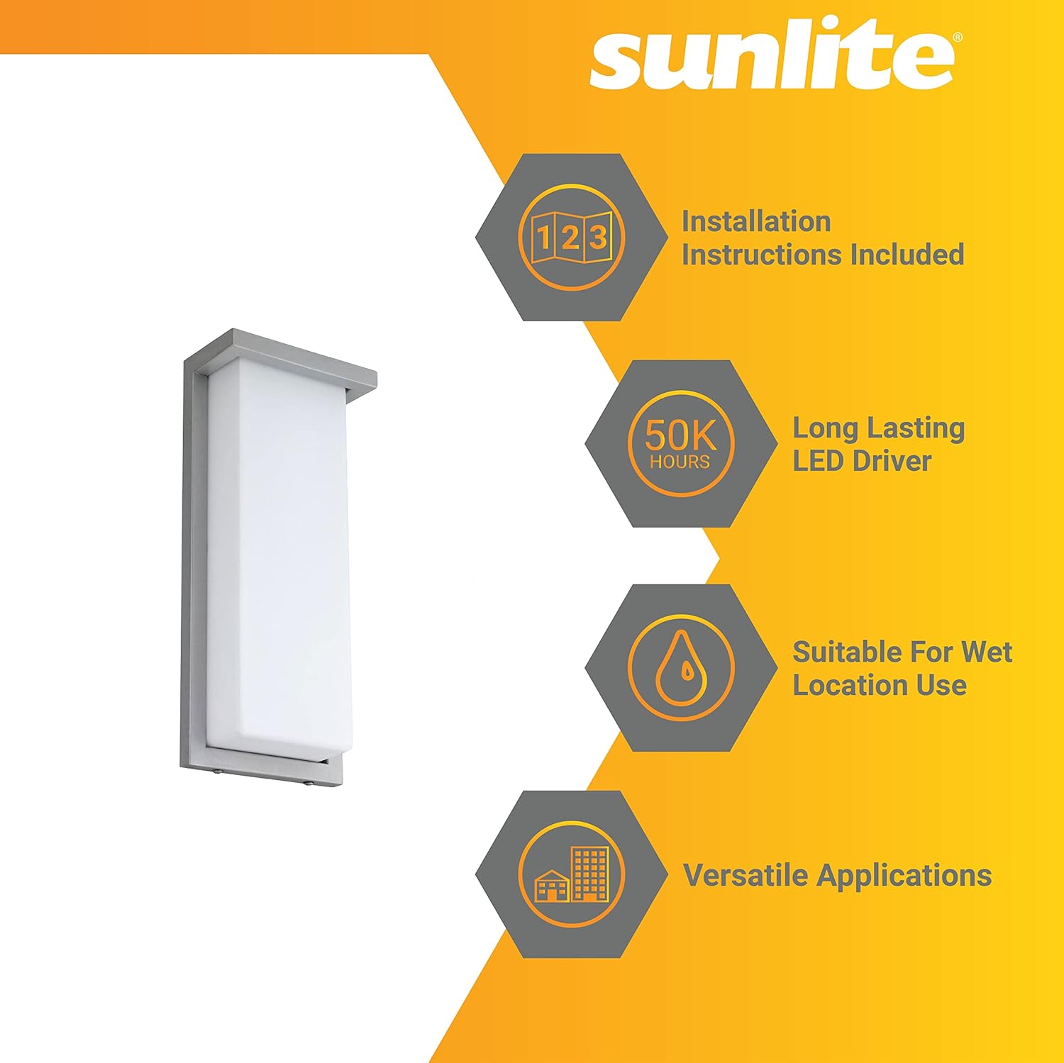 Sunlite 81482 14” Modern LED Wall Sconce Light, Outdoor Fixture, Adjustable 3 CCT 3000K-5000K, 20 Watts, 1100 Lumens, Opal Shade, Brushed Nickel Frame, Indoor For Bathroom, Garage, Hallway & Entryways