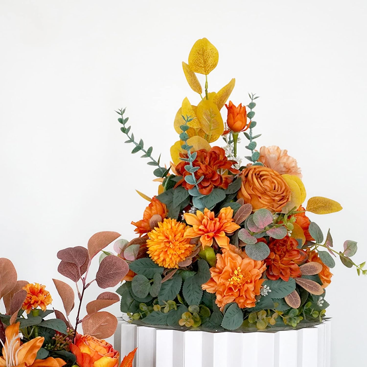 Wnvivi 2Pack Wedding Aisle Entry Flowers Arrangement,Aisle Flower Ball Decoration,Artificial Flowers for Wedding Scene Arrangement(Bright Orange,13.8x15.7 Inch)