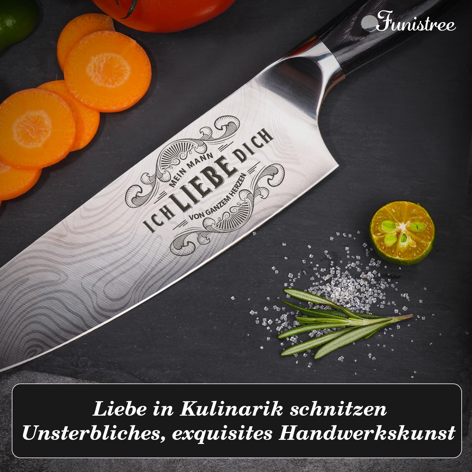 Funistree Küchenmesser Scharf Jahrestag Geschenk für Ihn - 34 Cm Kochmesser Profi Messer, Geschenke für Männer Partner, Ich Liebe Dich Geburtstagsgeschenk für Ehemann, Ergonomisch Chef Fleischmesser