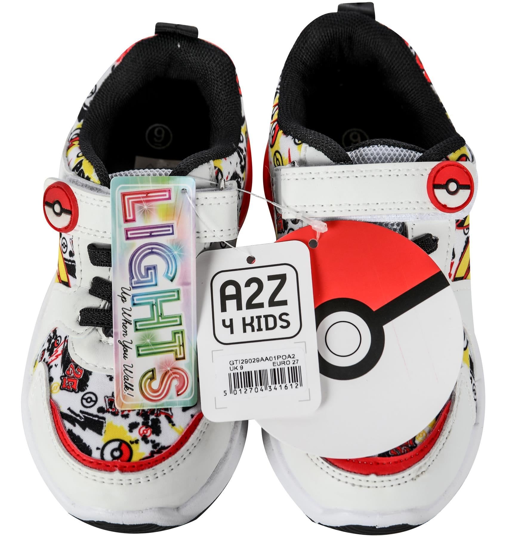 Pokémon Scarpe da ginnastica Pikachu per bambini e ragazzi, con licenza ufficiale, con suola lampeggiante a LED, tomaia in poliuretano e chiusura a sfera Pok Ball, esclusiva A2Z 4, design per bambini