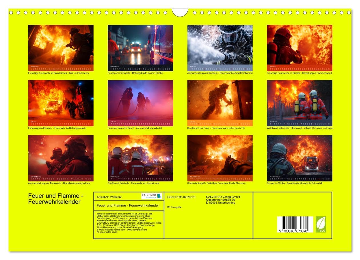 Feuer und Flamme - Feuerwehrkalender (Wandkalender 2026 DIN A3 quer), CALVENDO Monatskalender: Feuerwehrkalender inspiriert durch die Freiwillige ... für Männer und Frauen mit Mut und Teamgeist.