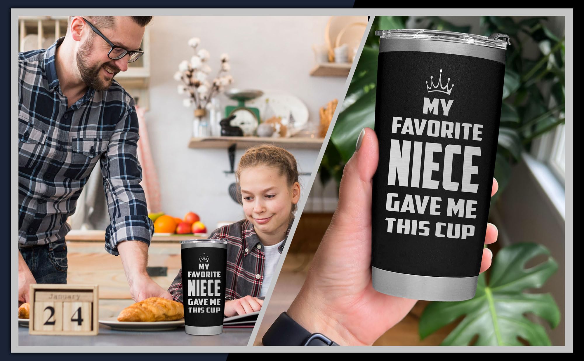 Gifts for Uncle on Fathers Day, Aunt from Niece - Uncle Tumbler - Gifts for Fathers Day, Christmas, Birthday - Funy Insulated Stainless Steel Tumbler 20oz, Black