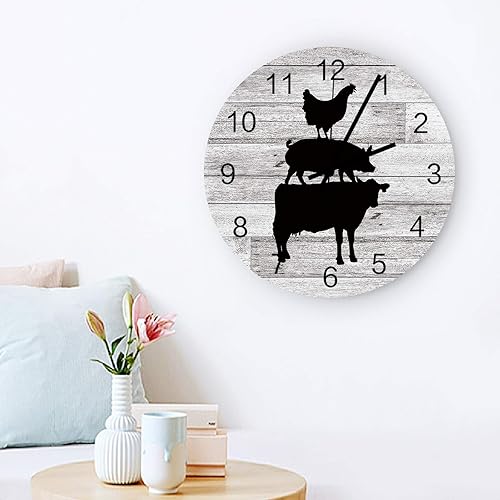 Miniatura 3 de Greeeen Inch Silent Non-Black Cow Pig Chicken Retro Wood Grain Roman Numeral Hands Clock Home Decor for Kitchen, Living Room, Bedroom, Office