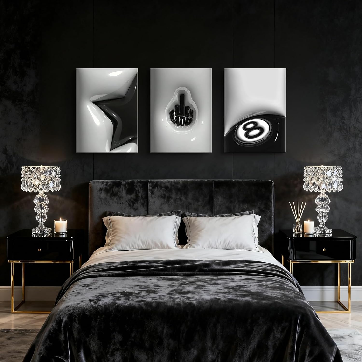 WNRTEKNK 3Pcs Lucky 8 Ball Wall Art Black And White Pictures Y2K Wall Decor Trendy Star Poster Funky Lucky Preppy Painting Print for Apartment Dorm Teenager Room 16X24 in Canvas