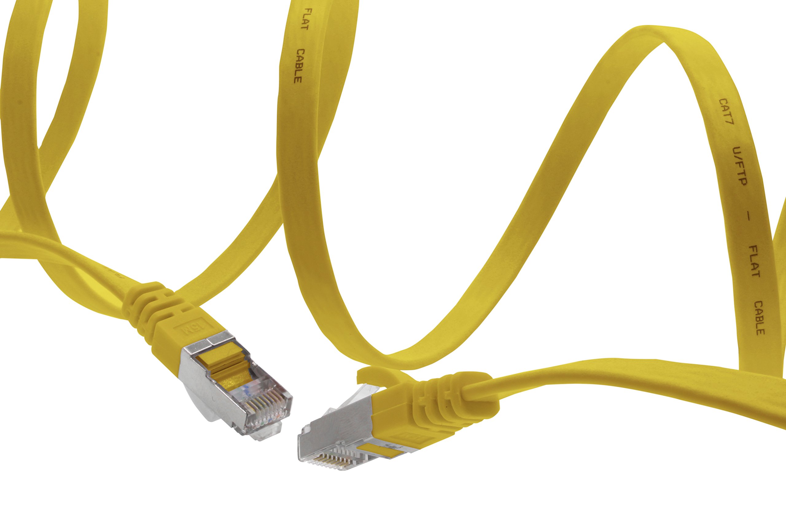 1aTTack.de 3 m - żółty - 1 sztuka kabel Ethernet Gigabit LAN CAT.7 (kabel sieciowy o wysokiej prędkości) 600 MHz, 10000 Mbit/s, smukły, patchkabel (kompatybilny z CAT5 CAT5e CAT6 CAT6a Cat8) wstążka