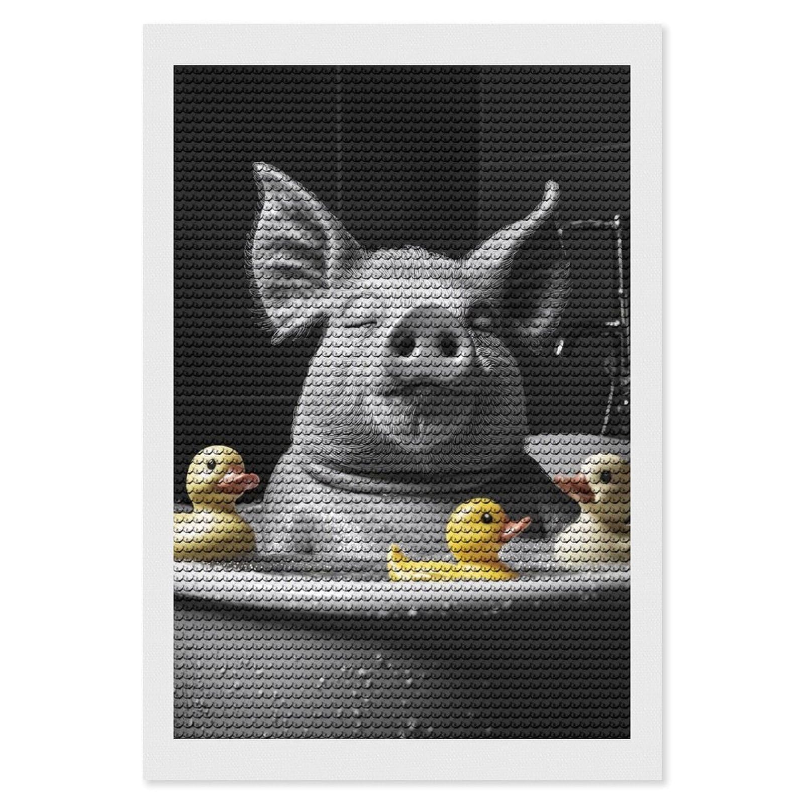 Junmoney Pig in Bathtub with Rubber Ducks Diamond Painting Canvas Kit 8"x12", Leisure Activity, Aesthetic Room Decor, with Tool Kit, DIY, Gift