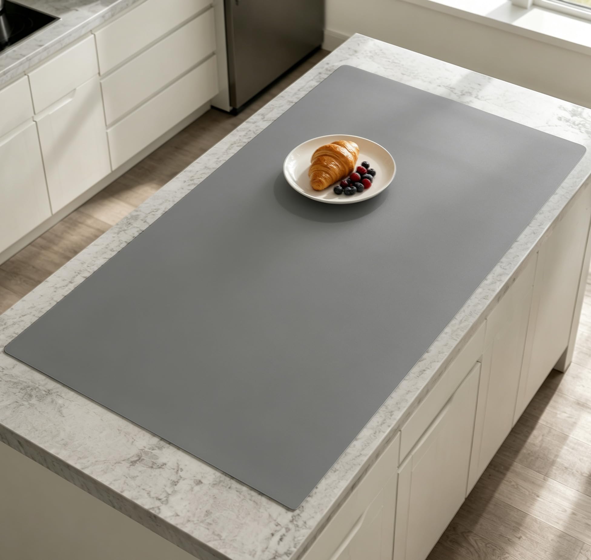 Extra Large Silicone Mat for Kitchen Counter, 40''x32''(100cmx80cm) Non-Slip Heat Resistant Countertop Protector, Waterproof Durable Kitchen Mat for Countertops, Light Gray