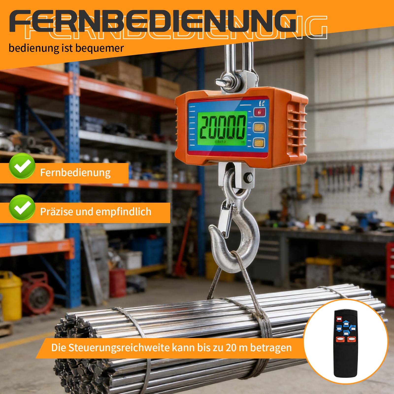 Kranwaage 2000kg/4000lbs, Digitale Hängewaage, Crane Scale Digital, Digitale Schwere Industrie Hängende Waage, Elektronische Zugwaage mit Sensor und LCD-Anzeige für Bauernhof(Ohne Batterie)