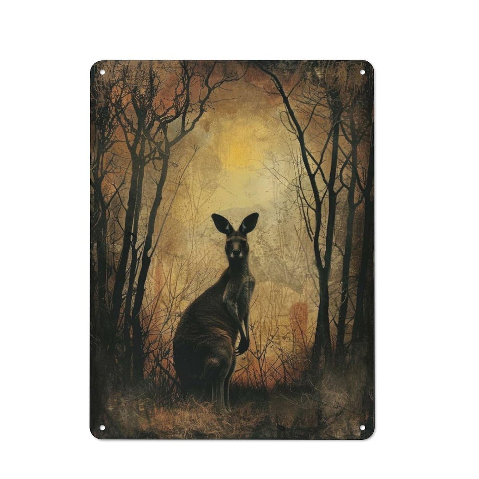 Vintage Metal Sign with Desolate Kangaroo Design 40x30cm, Vintage Bar Wall Plaque for Cafe, Pub, Workshop Or Home Bar
