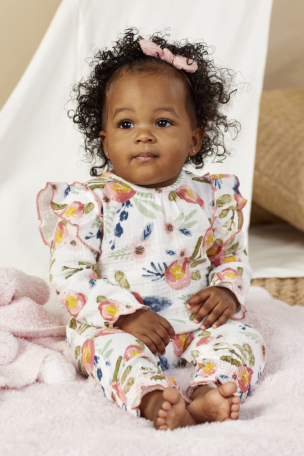 Mud Pie Conjunto de una pieza floral de bebé niña, Rosa/Rebel Fun., 3-6 meses