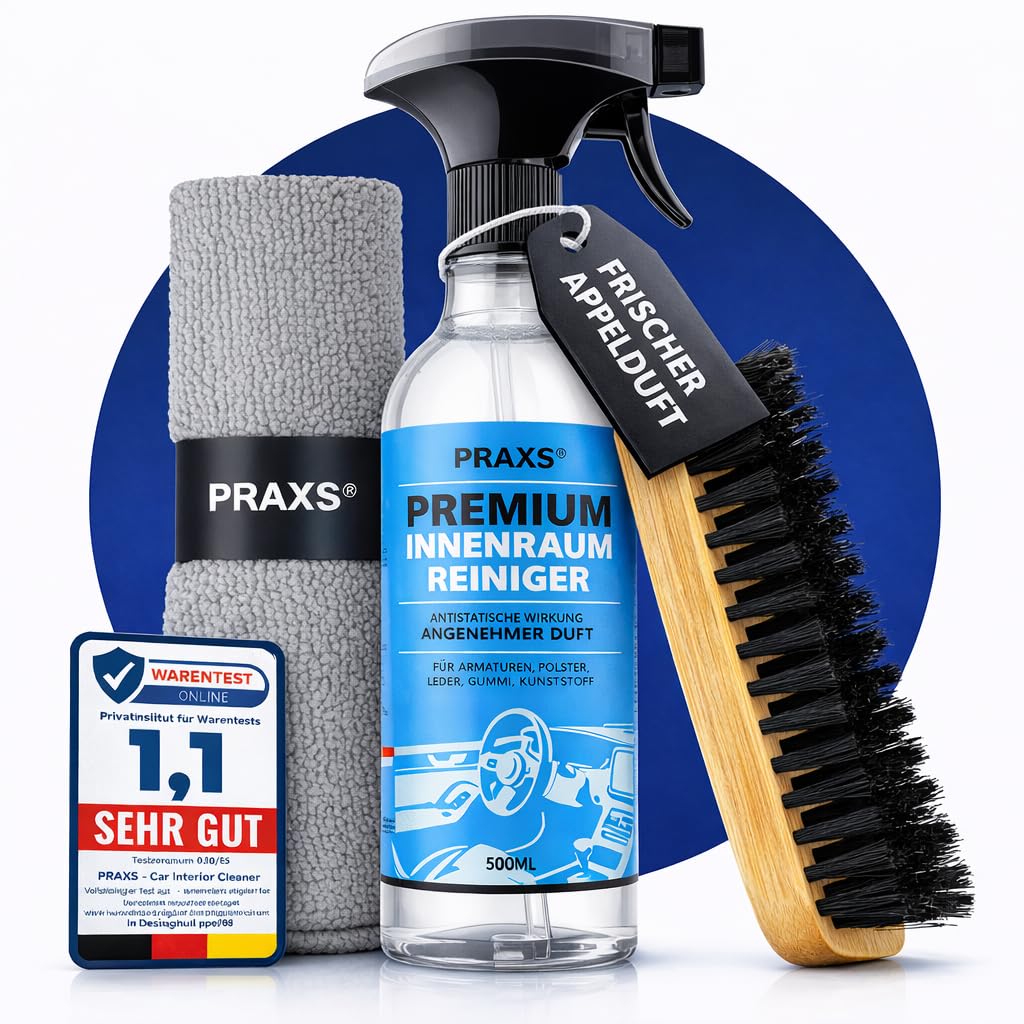 PRAXS® Innenraumreiniger Auto 500 ml – pH neutraler Auto Innenraum Reiniger für Cockpit, Kunststoff, Leder & Polster – Cockpitpflege, Polsterreiniger Auto & Autositz Reiniger