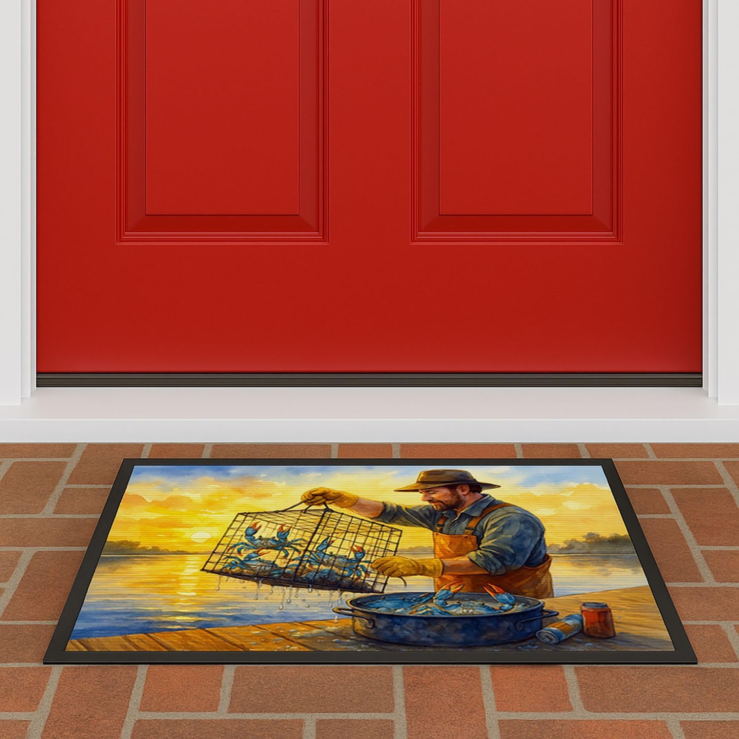 Caroline's Treasures Crabbin Doormat Front Door Mat Indoor Outdoor Rugs for Entryway, Non Slip Washable Low Pile, 24H X 36W
